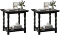 DWVO Farmhouse Square Coffee Table Set of 2, Antique Accent Side Table with Floor Shelf, 23.6"x 23.6" Living Room Furniture, Black
