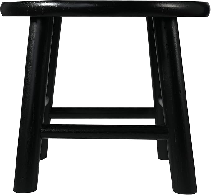 CONSDAN 9-Inch Round Step Stool for Adults & Kids, USA Grown Solid Oak Hardwood, Sturdy Small Foot Stool for Kitchen, Bedroom, Bathroom, Shoe Changing, Plant Stand, Fully Assembled (Black)