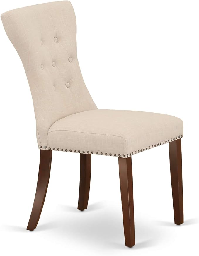 East West Furniture MLGA5-MAH-32 5 Piece Modern Dining Table Set Includes a Rectangle Wooden Table with Butterfly Leaf and 4 Light Beige Linen Fabric Parson Chairs, 36x54 Inch, Mahogany