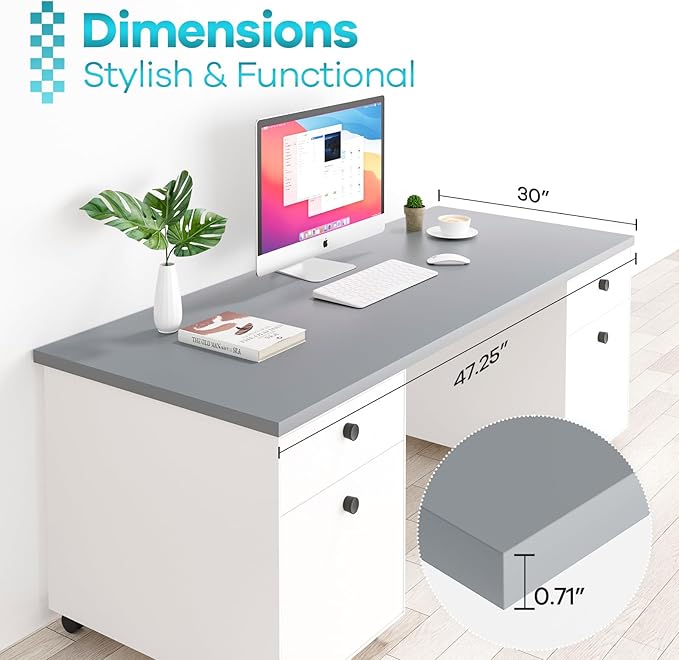 Kaboon Grey Table Top 30" D x 47.25" W, Solid One-Piece Desktop, Universal Wood Countertop, Reversible Laminate Top, Double Desks, L-Desk DIY, for Home and Commercial