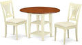 East West Furniture SUPL3-BMK-C 3 Piece Dining Table Set Contains a Round Dining Room Table with Dropleaf & Shelves and 2 Linen Fabric Upholstered Chairs, 42x42 Inch, Buttermilk & Cherry