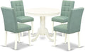 East West Furniture ANAS5-LWH-43 5 Piece Dinner Table Set contain A Wooden Table and 4 Willow Green Polyester Fabric Kitchen Chairs with Stylish Back- Linen White Finish