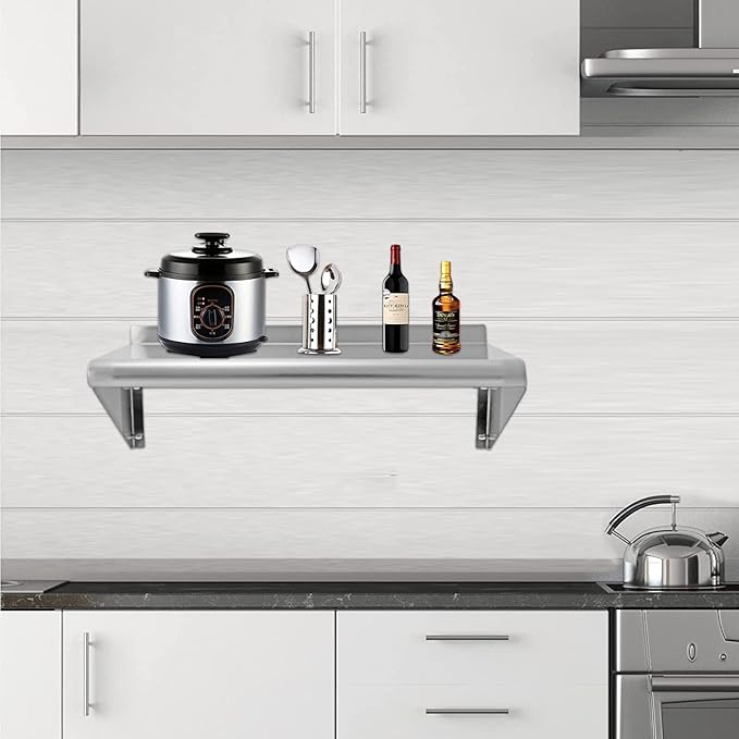 12''x24'' Wall Mounted Stainless Steel Shelf NSF Commercial Metal Wall Mount Floating Shelving for Kitchen, Restaurant, Food Truck,Garage,Washrooms,Home&Hotel