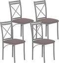 VECELO Metal Dining Chairs Set of 4, Steel Legs and PU Leather Cushion Seats for Kitchen, Living Room, Grey