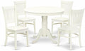 East West Furniture ANVA5-LWH-W 5 Piece Kitchen Table Set for 4 Includes a Round Dining Room Table with Pedestal and 4 Solid Wood Seat Chairs, 36x36 Inch, Linen White
