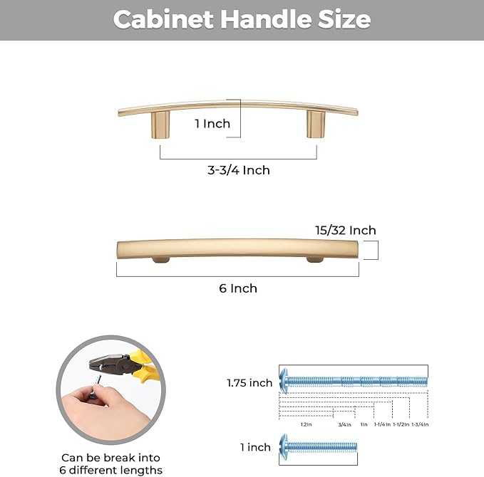 10 Pack Cabinet Handles 3.75" Hole Center - Curved Cabinet Pulls Champagne Bronze Drawer Pulls for Kitchen Cupboard Solid Handles for Dresser Drawer Arch Closet Hardware
