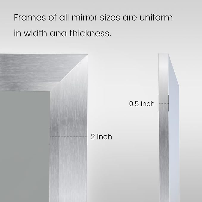 Amorho 28x36 Inch Bathroom Mirror Silver, Thick Metal Framed Wall Mirrors for Over Sink, Brushed Nickel Mirror Perfect for Bedroom, Living Room, Entryway, Rectangle (Horizontal/Vertical).