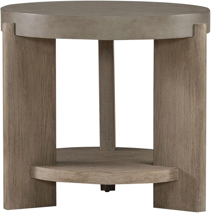 Liberty Furniture Affinity Round End Table for Living Room - Dusty Taupe Faux Concrete Tops