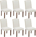 Kitchen Chairs Set of 6 Modern Upholstered Fabric Seat with Nailhead Trim and Ergonomic Lumbar Support for Living Room and Rustic Farmhouse Dining Area, Beige