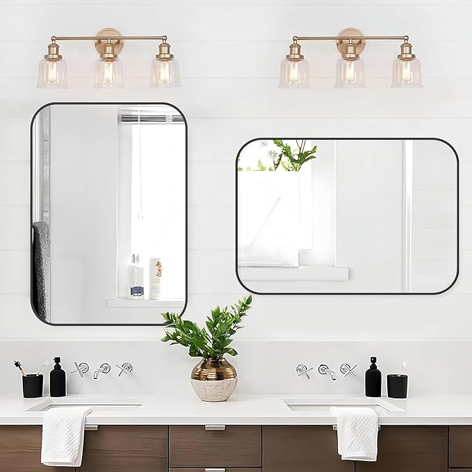 Black Bathroom Mirror, 40x30 Inch Matte Black Mirror, Aluminum Alloy Framed Vanity Mirror, Rounded Rectangle Bathroom Mirror for Over Sink, Anti-Rust Wall Mirror (Horizontally or Vertically)