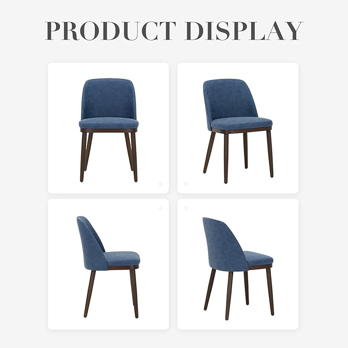 COLAMY Upholstered Dining Chairs Set of 6, Modern Kitchen Chairs with Back, Leather Side Dining Room Chairs with Wood Legs for Kitchen Dining Room Restaurant, Blue