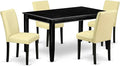 East West Furniture DUAB5-BLK-73 5 Piece Dining Room Table Set Includes a Rectangle Kitchen Table and 4 Eggnog Faux Leather Parson Dining Chairs, 36x60 Inch, Black