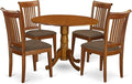 East West Furniture DLPO5-SBR-C 5 Piece Dinette Set for 4 Includes a Round Dining Room Table with Dropleaf and 4 Linen Fabric Upholstered Dining Chairs, 42x42 Inch, Saddle Brown