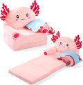 Axolotl Kids Couch Fold out 2-in-1 Toddler Sofa Fold out with Blanket, Soft Toddler Chair Comfy for Boy Girl Baby, Convertible Sofa to Lounger for Napping Reading Playing Christmas, Light Pink