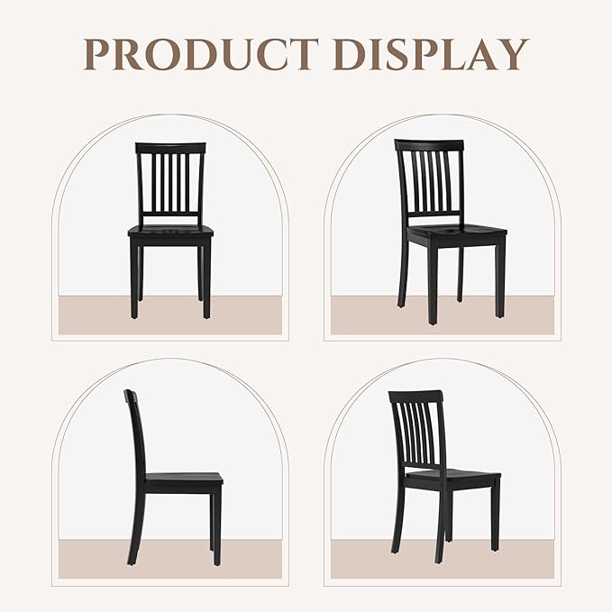 COLAMY Wooden Dining Chairs Set of 6, Solid Rubberwood Kitchen & Dining Room Chairs, High Spindle Back Windsor Style, Modern Dining Table Chairs, Non-Slip Foot Pads, Minimalist Home Furniture,Black