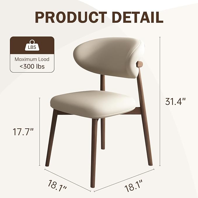 Upholstered Dining Chairs Set of 2,Mid Century Modern Kitchen Chairs with Back and Wood Frame,Faux Leather Dinner Chairs (Light Khaki + Light Walnut Legs, Set of 2)