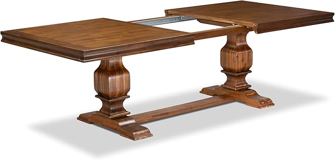LKMA9-AWA-36 9 Pieces Dining Table Set Includes a Rectangular Dining Table and 8 Light Beige Polyester Fabric Dining Room Chairs, Antique Walnut Finish