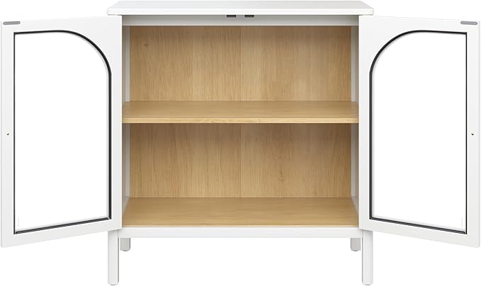 Nathan James Mason Wood Storage Cabinet Accent Sideboard Buffet Credenza TV Stand with Glass Doors and Adjustable Shelf for Dining Room, Entryway or Living Room, Clear Glass/White/Light Oak, Set of 2