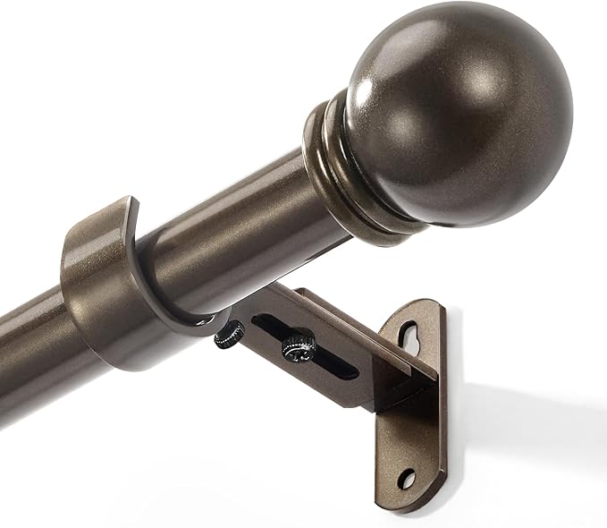 Curtain Rods for Windows 16 to 120 Inches, Curtain Rod Max Adjustable Length of 132 IN, 6/8" Diameter Drapery Rods Round Finials, Brown, Pack of 1