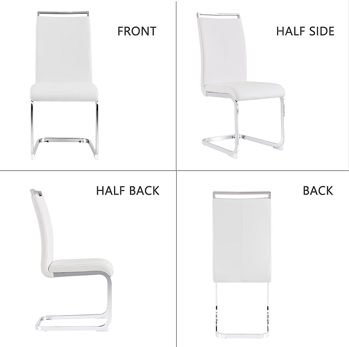Dining Chairs Set, Kitchen Modern Metal Chairs with Faux Leather Padded Seat High Back and Sturdy Chrome Legs, Chairs for Dining Room (White, Set of 2)