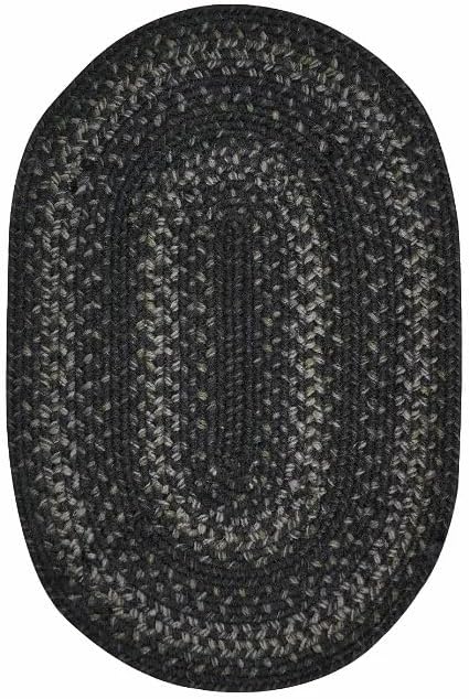 Jet Black Braided Oval Rug 27x45 - Primitive Braided Rugs for Kitchen, Entryway & Bathroom