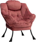 HollyHOME Modern Fabric Large Lazy Chair, Accent Oversized Comfy Reading Chair, Thick Padded Cozy Lounge Chair with Armrest, Steel Frame Leisure Sofa Chair for Living Room, Bedroom, Dorm, Dusty Rose