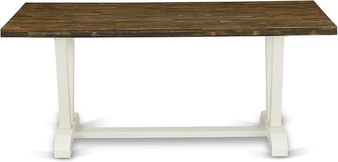 East West Furniture V077AB264-6 6 Piece Dining Table Set Contains a Rectangle Dining Room Table with V-Legs and 4 White Faux Leather Upholstered Chairs with a Bench, 40x72 Inch, Multi-Color
