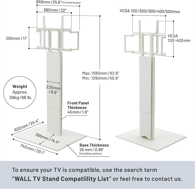 WALL V5 High Type | Minimalist Rolling TV Stand for 32–80 Inch | Satin Black | Portable, Space Saving, Height Adjustable, No Drill | for Living Room and Bedroom | Japan-Engineered Design