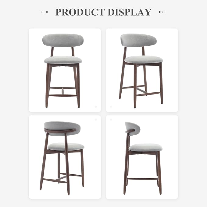 COLAMY Bar Stools Set of 4, Counter Height Bar Stools, Upholstered Counter Stools with Wood Legs for Kitchen Island Dining Room Bar, Light Grey