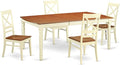 East West Furniture DOQU5-WHI-W 5 Piece Dining Room Table Set Includes a Rectangle Kitchen Table with Butterfly Leaf and 4 Dining Chairs, 42x78 Inch, Buttermilk & Cherry