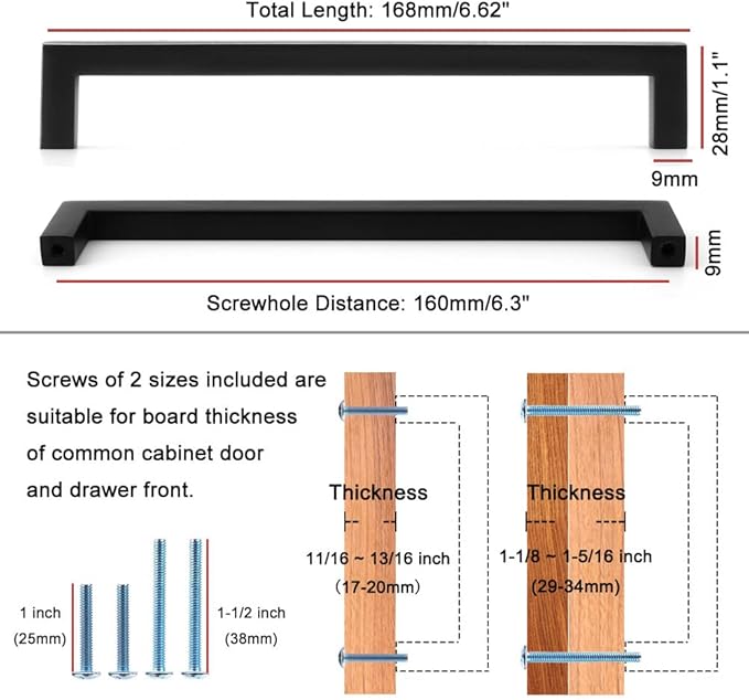 KOOFIZO 30-Pack Solid Square Bar Cabinet Handle - Oil Rubbed Bronze Furniture Pull, 6.3 Inch/160mm Screwhole Distance for Kitchen Cupboard Door, Bedroom Dresser Drawer, Bathroom Wardrobe Hardware