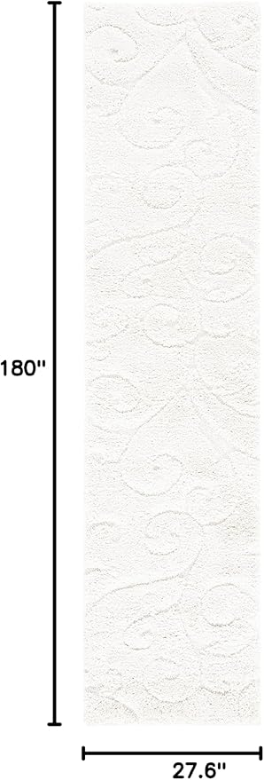 SAFAVIEH Florida Shag Collection Runner Rug - 2'3" x 15', Creme & Creme, Scroll Design, Non-Shedding & Easy Care, 1.2-inch Thick Ideal for High Traffic Areas in Living Room, Bedroom (SG455-1111)