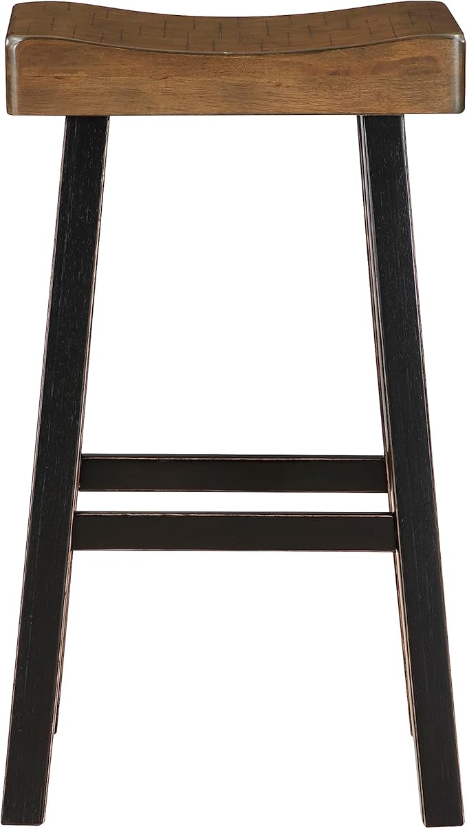 Lexicon Saddle Bar Stools Set of 2 Barstools with Footrest, Armless Dining Chairs for Kitchen Island, Breakfast Nook, Living Room, Pub Height, Black/Brown
