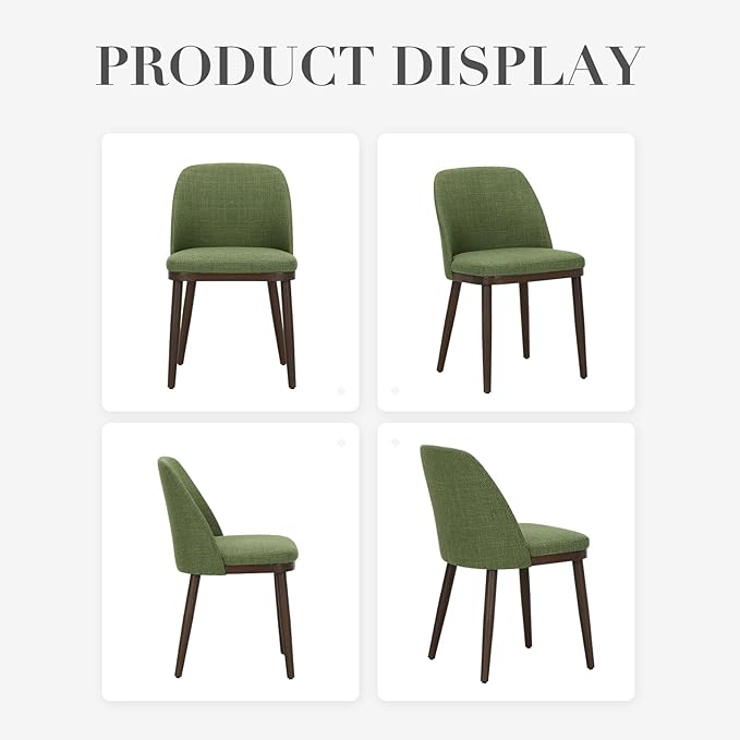 COLAMY Upholstered Dining Chairs Set of 6, Modern Kitchen Chairs with Back, Fabric Side Chair with Wood Legs for Dining Room Kitchen Restaurant, Green