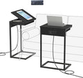 C Shaped End Table with Charging Station,45° Tiltable Adjustable Flip Top Side Table Set of 2,Small C Table Set 2 for Small Spaces,Slide Under Couch Sofa Bedside Table Living Room, Black