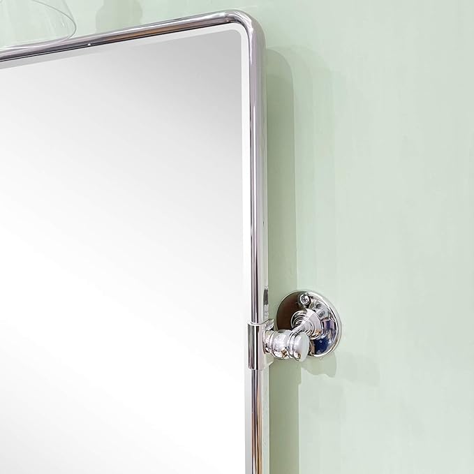 TEHOME 24 x 38'' Horizontal Farmhouse Chrome Metal Framed Pivot Rectangle Bathroom Mirror Tilting Beveled Vanity Mirrors for Wall