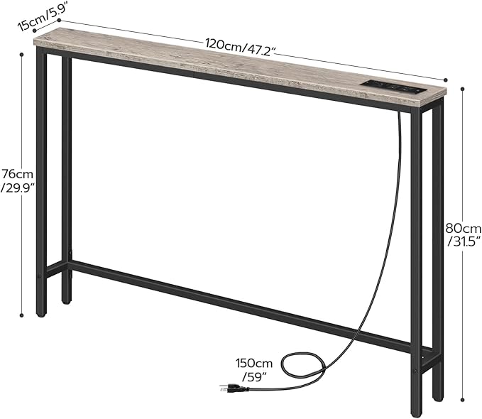 HOOBRO 2 Pack 47.2" Narrow Console Table with Power Outlets, 5.9" Behind Couch Table with Charging Station, Extra Long Sofa Table, Skinny Entryway Table for Living Room, Hallway, Greige BG15XGP201G1