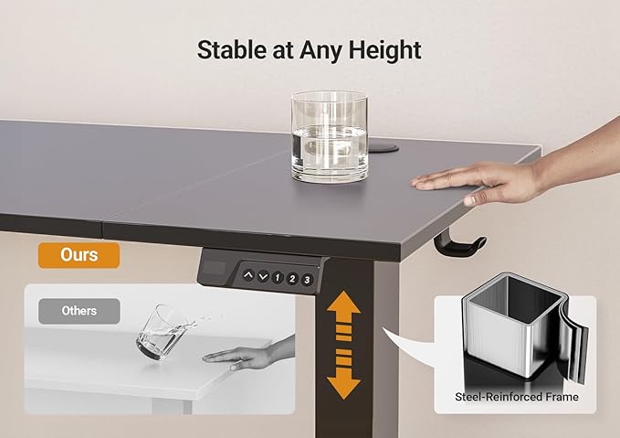 Seang Electric Standing Desk Adjustable Height, 48 x 24 Inch Sit Stand Desk with T-Shaped Frame, 3 Memory Presets & Cable Management for Home Office Computer Workstation, Black Frame/Black Top