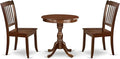 East West Furniture ESDA3-MAH-W 3 Piece Modern Dining Table Set Contains a Round Wooden Table with Pedestal and 2 Dining Room Chairs, 30x30 Inch, Mahogany