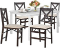 COLAMY 60 Inch Rectangular Kitchen Dining Table for 4, Modern Farmhouse Dining Table Set for 4, Wood Dining Table and Folding Dining Chairs for Kitchen, Dining Room, Restaurant, White/Beige