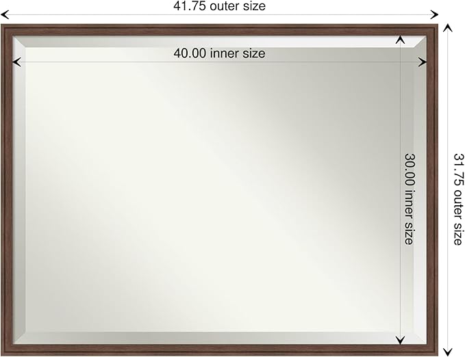 Amanti Art Brown Wall Mirror 32x42 Florence Medium Brown Rectangle Bathroom Mirror for Wall Decor Living Room, X-Large Casual Frame, Hangs Horizonally and Vertically, Bathroom Decor, Beveled Edge