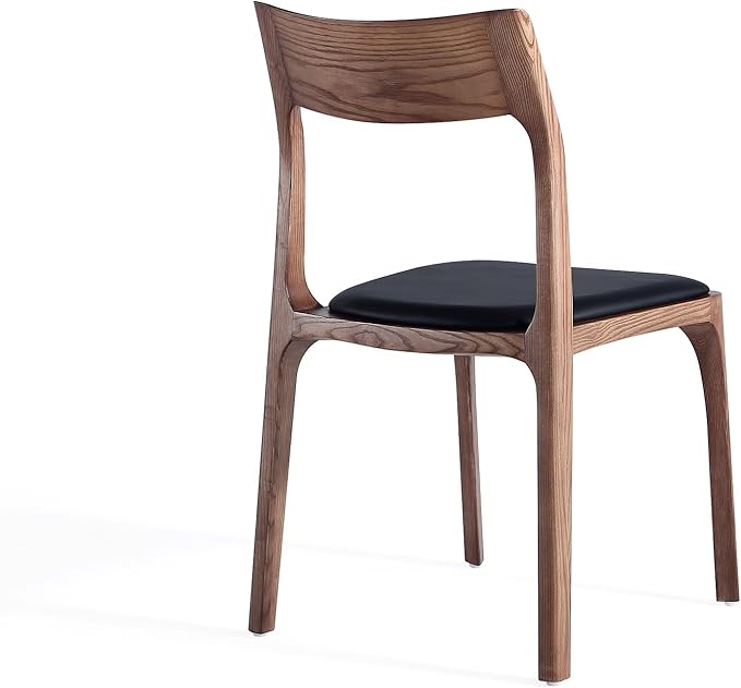 Manhattan Comfort Moderno Stackable Dining Chairs with Leatherette Upholstered Seat, Foam Padding & Solid Wood Frame, Suitable for Kitchen or Restaurant Usage, Set of 2, Black