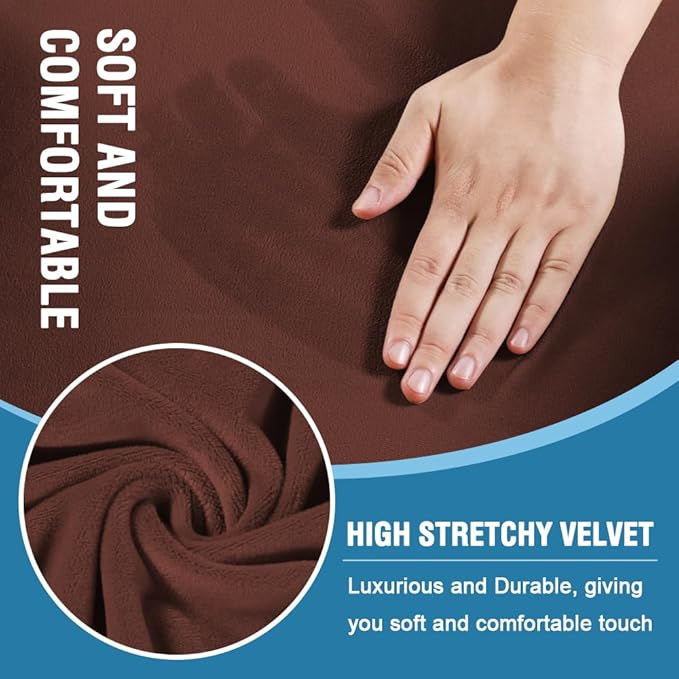 H.VERSAILTEX Sofa Cover 3 Piece T Cushion Loveseat Slipcovers Thick Velvet Couch Cover Stretch T Cushion Sofa Covers for 2 Cushion Couch with 2 Individual T Cushion Covers, Burnt Brick