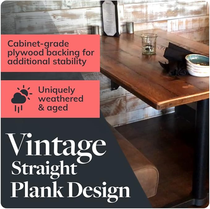 Reclaimed Wood Table Top - Rustic Recycled Wooden Piece Perfect for Signs, Counters, Kitchens, Dining and Coffee Table Tops (Straight Plank Table Top, 24" x 30")