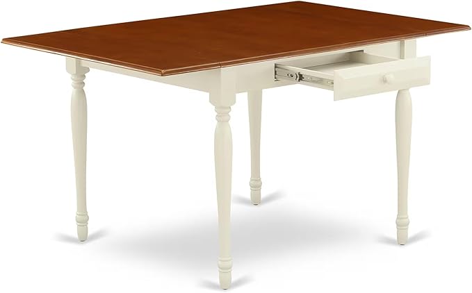 East West Furniture MZKE3-WHI-W 3 Piece Dining Table Set for Small Spaces Contains a Rectangle Dining Room Table with Dropleaf and 2 Wood Seat Chairs, 36x54 Inch, Buttermilk & Cherry