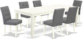 East West Furniture LGAS7-LWH-41 7 Piece Kitchen Table Set Contain A Modern Table and 6 Platinum Gray Polyester Fabric Dining Chairs with Stylish Back- Linen White Finish