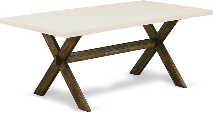 East West Furniture X727FL716-5 5 Piece Dining Set Includes a Rectangle Dining Room Table with X-Legs and 4 Dark Khaki Linen Fabric Upholstered Parson Chairs, 40x72 Inch, Multi-Color