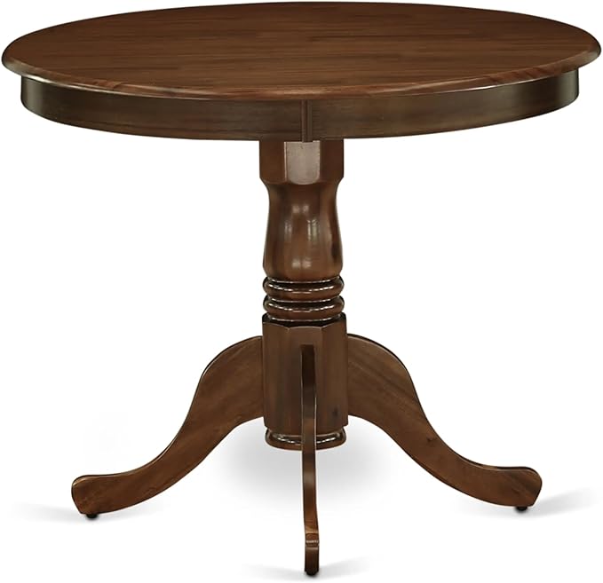 East West Furniture ANDA3-AWA-27 3 Piece Dining Room Table Set Consists of a Round Kitchen Table with Pedestal and 2 Polyester Fabric Parson Chairs, 36x36 Inch, Antique Walnut