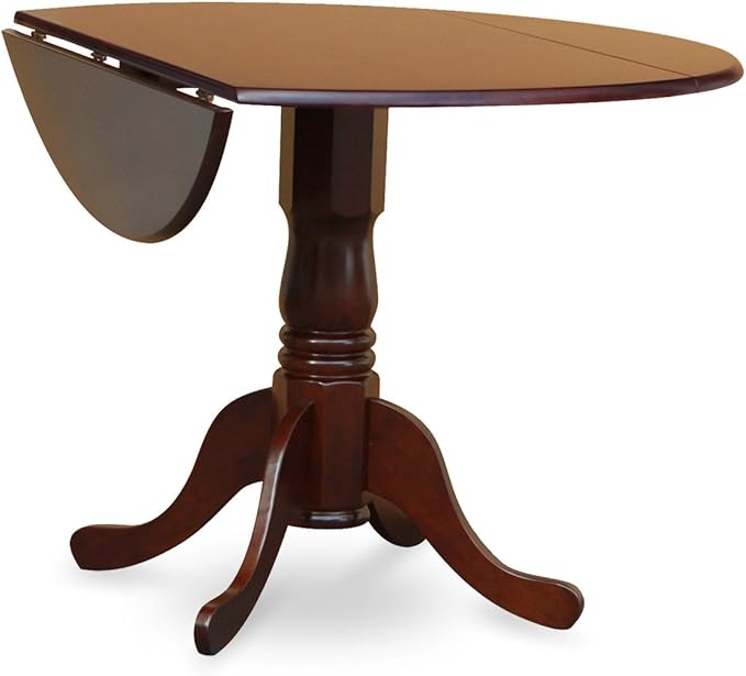 East West Furniture DLAB5-MAH-72 5 Piece Dinette Set for 4 Includes a Round Dining Table with Dropleaf and 4 Firebrick Red Faux Leather Parson Dining Room Chairs, 42x42 Inch, Mahogany