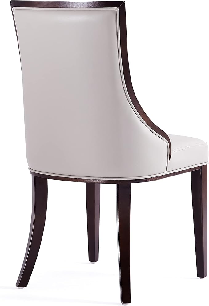 Manhattan Comfort Grand Faux Leather Dining Chairs, Traditional Design with Rectangular Channeling, Solid Beech Wood Frame, Walnut Finish, 300 lb Capacity, Fully Assembled, Set of 6, Light Grey
